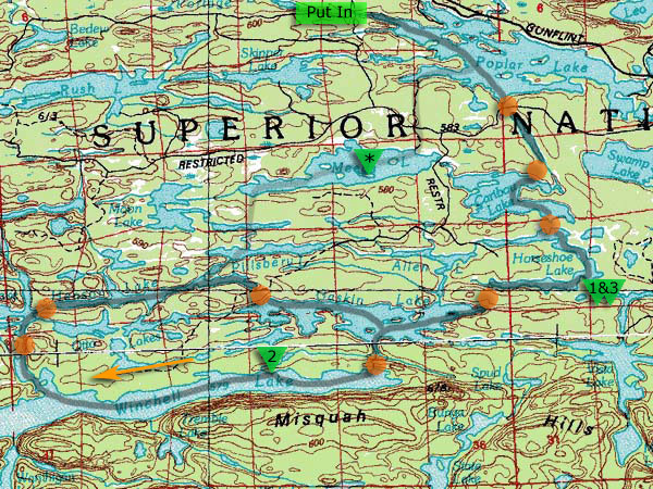 Overview Map (orange dots are portages)