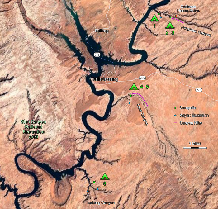 Six Night Lake Powell Trip (Click Map to Enlarge)